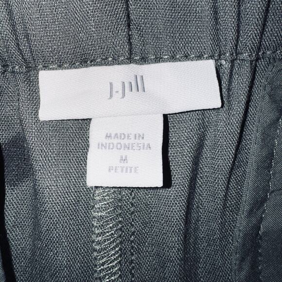 NWOT J.Jill Linen Stretch Pant Medium Petite Green Linen Blend Wide Leg Pockets - Picture 5 of 7